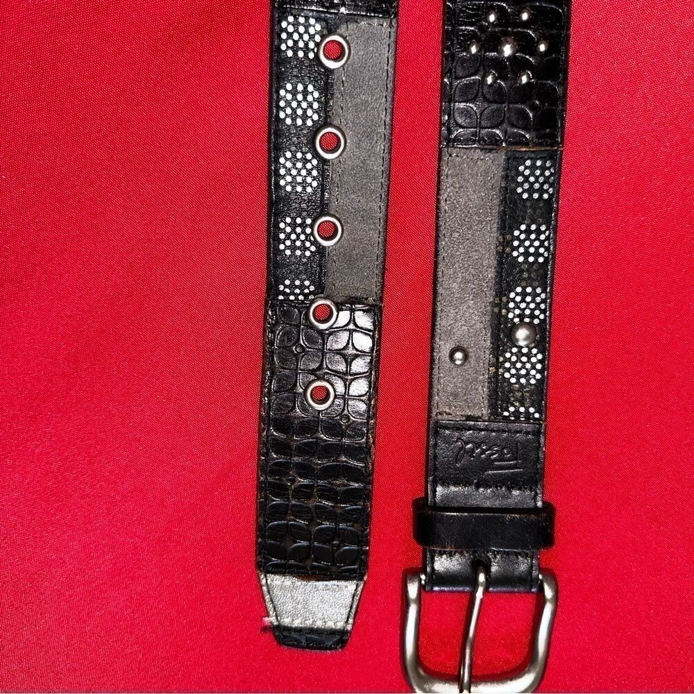 Fossil Black  Boho Patchwork Genuine Leather Belt With Metal Studded Size S